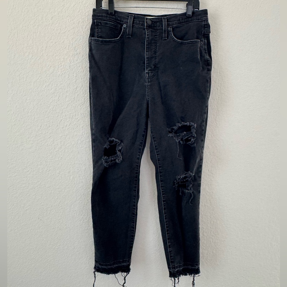 Madewell The Mom Jean Sz 30 High Rise Black Denim Cotton Dark Wash Casual